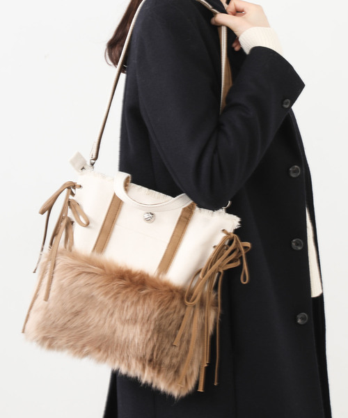 STUDIOUS(ステュディオス)の「【luminarico】エコファー&キルトスタッズ2wayトート(ショルダーバッグ・レディース・ブラック/ベージュ・FREE)」の1枚目の写真