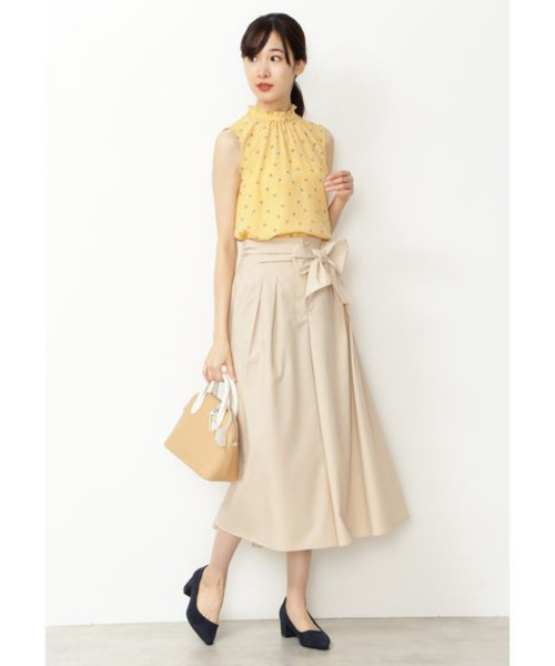 NATURAL BEAUTY BASIC（ナチュラルビューティーベーシック）の「手洗い可能/フロントリボンタイプライタースカーチョ（その他パンツ・レディース・ネイビー/ダークブルー/ベージュ・SMALL/MEDIUM/X-SMALL）」の5枚目の写真