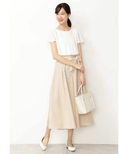 NATURAL BEAUTY BASIC（ナチュラルビューティーベーシック）の「手洗い可能/フロントリボンタイプライタースカーチョ（その他パンツ・レディース・ネイビー/ダークブルー/ベージュ・SMALL/MEDIUM/X-SMALL）」の6枚目の写真