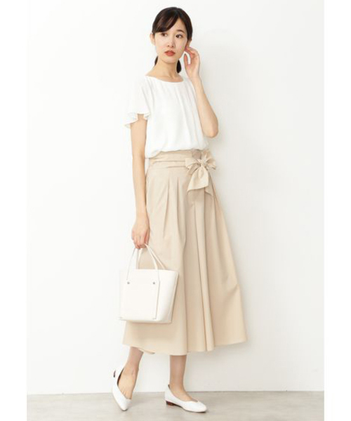 NATURAL BEAUTY BASIC（ナチュラルビューティーベーシック）の「手洗い可能/フロントリボンタイプライタースカーチョ（その他パンツ・レディース・ネイビー/ダークブルー/ベージュ・SMALL/MEDIUM/X-SMALL）」の7枚目の写真