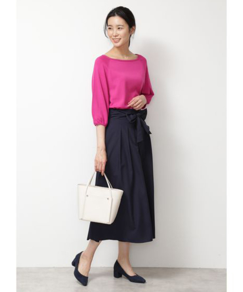 NATURAL BEAUTY BASIC（ナチュラルビューティーベーシック）の「手洗い可能/フロントリボンタイプライタースカーチョ（その他パンツ・レディース・ネイビー/ダークブルー/ベージュ・SMALL/MEDIUM/X-SMALL）」の13枚目の写真