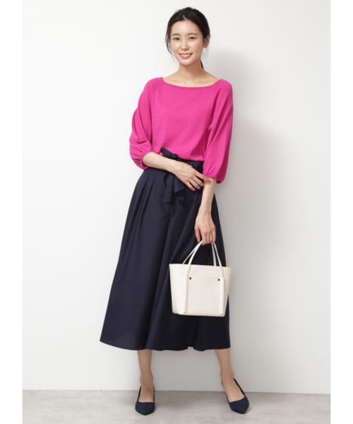 NATURAL BEAUTY BASIC（ナチュラルビューティーベーシック）の「手洗い可能/フロントリボンタイプライタースカーチョ（その他パンツ・レディース・ネイビー/ダークブルー/ベージュ・SMALL/MEDIUM/X-SMALL）」の14枚目の写真