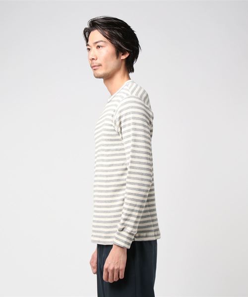 GREEN BOWL(グリーンボウル)の「GREEN BOWL Border Pattern Waffle T-shirts/グリーンンボウル ボーダー 柄 ワッフル Tシャツ(Tシャツ/カットソー・メンズ・レッド/イエロー/ブルー/グリーン/杢グレー・40/38)」の7枚目の写真