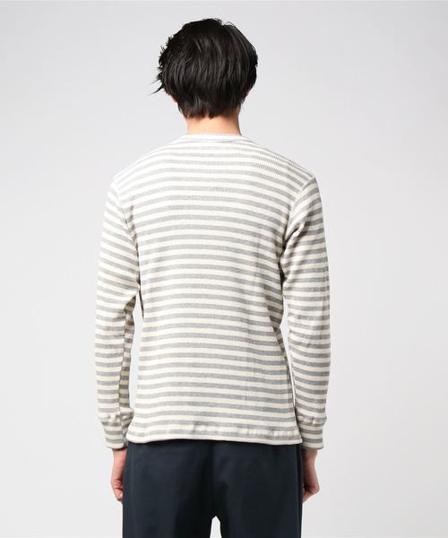 GREEN BOWL(グリーンボウル)の「GREEN BOWL Border Pattern Waffle T-shirts/グリーンンボウル ボーダー 柄 ワッフル Tシャツ(Tシャツ/カットソー・メンズ・レッド/イエロー/ブルー/グリーン/杢グレー・40/38)」の8枚目の写真