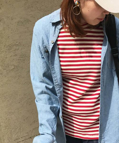 GREEN BOWL(グリーンボウル)の「GREEN BOWL Border Pattern Waffle T-shirts/グリーンンボウル ボーダー 柄 ワッフル Tシャツ(Tシャツ/カットソー・メンズ・レッド/イエロー/ブルー/グリーン/杢グレー・40/38)」の1枚目の写真