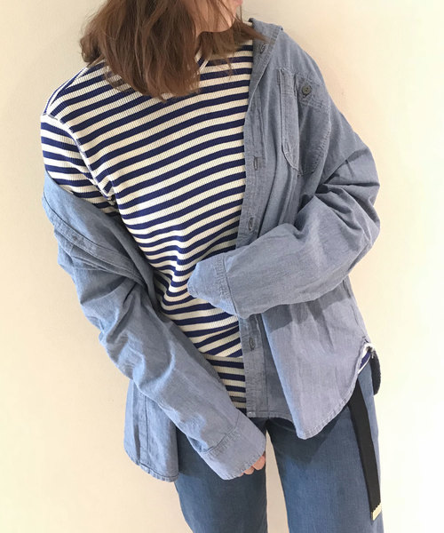 GREEN BOWL(グリーンボウル)の「GREEN BOWL Border Pattern Waffle T-shirts/グリーンンボウル ボーダー 柄 ワッフル Tシャツ(Tシャツ/カットソー・メンズ・レッド/イエロー/ブルー/グリーン/杢グレー・40/38)」の4枚目の写真