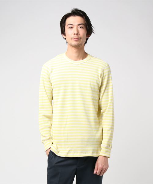 GREEN BOWL(グリーンボウル)の「GREEN BOWL Border Pattern Waffle T-shirts/グリーンンボウル ボーダー 柄 ワッフル Tシャツ(Tシャツ/カットソー・メンズ・レッド/イエロー/ブルー/グリーン/杢グレー・40/38)」の12枚目の写真