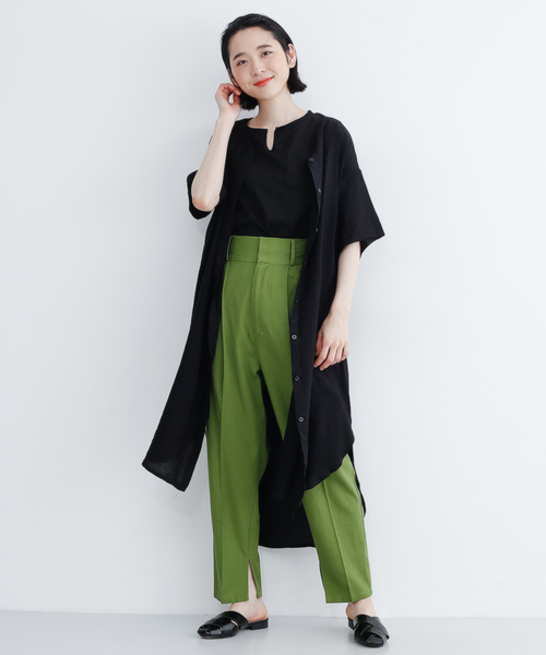 merlot(メルロー)の「Vネックロングシャツワンピース1820(シャツワンピース)」|ブラック