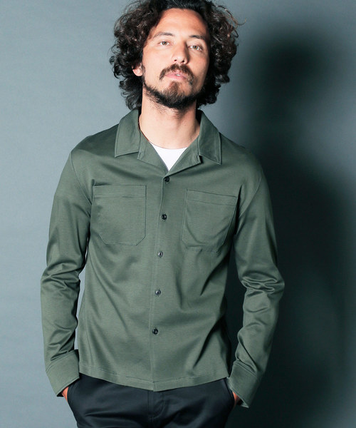 Magine（マージン）の「【Magine】SUPIMA PONTE OPEN/C CUT SHIRTS L/S:スーピマ ポンチ オープンカラー カットソー シャツ（シャツ/ブラウス・メンズ・ネイビー/オリーブ/ホワイト/ブラック・44/46/48）」の4枚目の写真