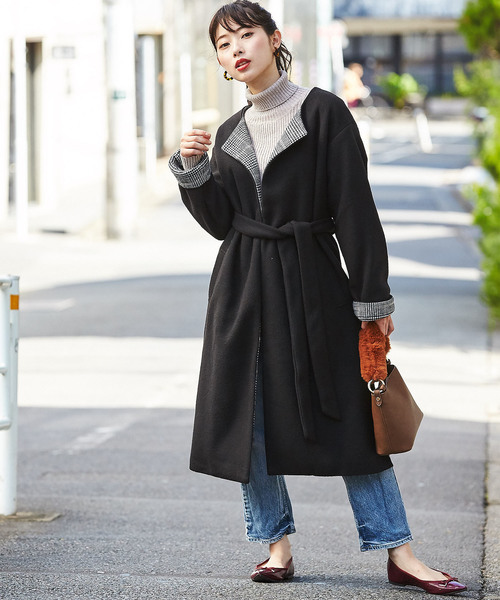 GeeRA（ジーラ）の「フェイクスライバーノーカラーコート（ノーカラーコート・レディース・ブラック/ブラウン・MEDIUM/LARGE/X-LARGE）」の8枚目の写真