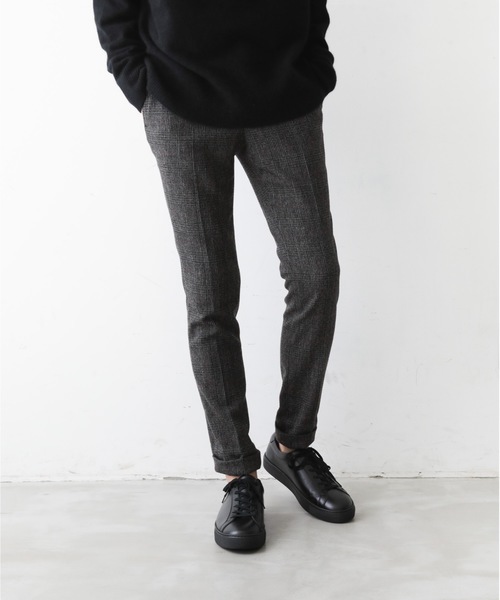 Main Attraction メインアトラクション の Wool Glen Check Stretch スリムスラックス スラックス Wear