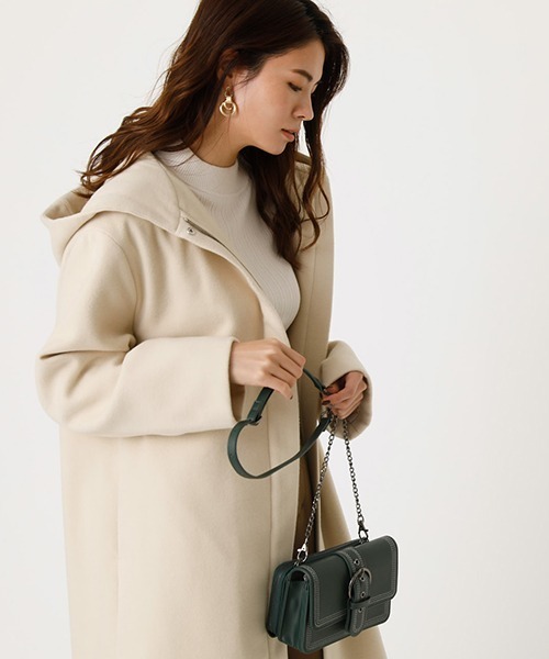 AZUL by moussy(アズールバイマウジー)の「SIDE SLIT HOODIE COAT/サイドスリットフーディコート(ステンカラーコート・レディース・ブラック/サックスブルー/ライトベージュ・SMALL/MEDIUM)」の5枚目の写真
