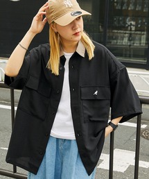 MONO-MART×KANGOL リラックスレギュラー クレリックカラー オーバーサイズ ドレープ 1/2 sleeve CPOシャツ