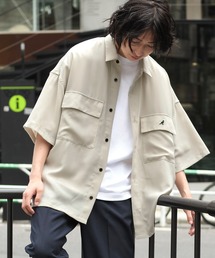 MONO-MART×KANGOL リラックスレギュラー クレリックカラー オーバーサイズ ドレープ 1/2 sleeve CPOシャツ