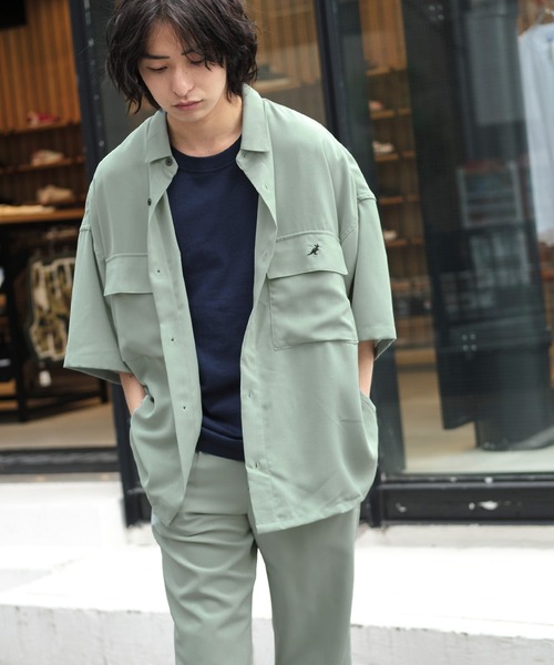 KANGOL（カンゴール）の「MONO-MART×KANGOL リラックスレギュラー クレリックカラー オーバーサイズ ドレープ 1/2 sleeve CPOシャツ（シャツ/ブラウス・メンズ・ベージュ系その他/ブラック/オレンジ系その他/ライトグレー/グリーン系その他/ベージュ/ネイビー/グレー系その他/ベージュ系その他2/ブラック系その他/ライトブルー/ベージュ系その他3/グレー系その他2/グレイッシュベージュ/ライラック・L/M）」の11枚目の写真