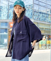 MONO-MART×KANGOL リラックスレギュラー クレリックカラー オーバーサイズ ドレープ 1/2 sleeve CPOシャツ