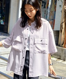 MONO-MART×KANGOL リラックスレギュラー クレリックカラー オーバーサイズ ドレープ 1/2 sleeve CPOシャツ