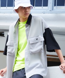 MONO-MART×KANGOL リラックスレギュラー クレリックカラー オーバーサイズ ドレープ 1/2 sleeve CPOシャツ