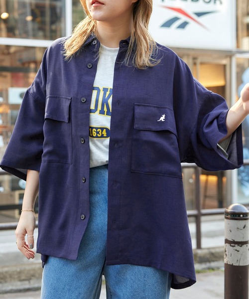 シャツ ブラック リボンタイ 光沢 韓国 セール】MONO-MART×KANGOL リラックスレギュラー クレリック