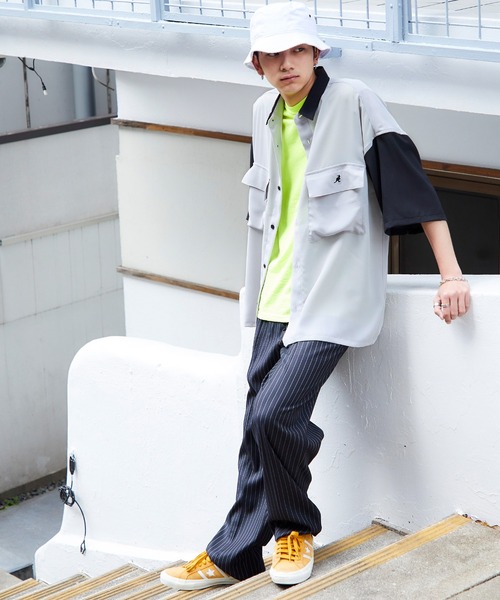 KANGOL（カンゴール）の「MONO-MART×KANGOL リラックスレギュラー クレリックカラー オーバーサイズ ドレープ 1/2 sleeve CPOシャツ（シャツ/ブラウス・メンズ・ベージュ系その他/ブラック/オレンジ系その他/ライトグレー/グリーン系その他/ベージュ/ネイビー/グレー系その他/ベージュ系その他2/ブラック系その他/ライトブルー/ベージュ系その他3/グレー系その他2/グレイッシュベージュ/ライラック・L/M）」の18枚目の写真