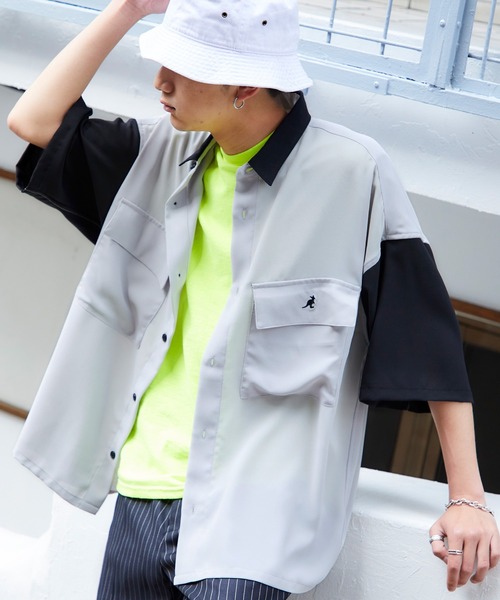 KANGOL（カンゴール）の「MONO-MART×KANGOL リラックスレギュラー クレリックカラー オーバーサイズ ドレープ 1/2 sleeve CPOシャツ（シャツ/ブラウス・メンズ・ベージュ系その他/ブラック/オレンジ系その他/ライトグレー/グリーン系その他/ベージュ/ネイビー/グレー系その他/ベージュ系その他2/ブラック系その他/ライトブルー/ベージュ系その他3/グレー系その他2/グレイッシュベージュ/ライラック・L/M）」の16枚目の写真