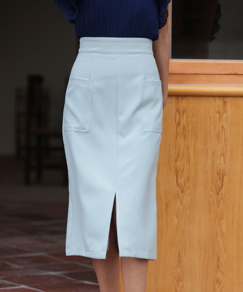 SAISON DE PAPILLON（セゾンドパピヨン）の「センタースリット入りセミタイトスカート（スカート・レディース・ブラック/イエロー/アイボリー/ネイビー/グレー/ミント/カーキ/ラベンダー/ブラウン・M/XL/S/L）」の8枚目の写真