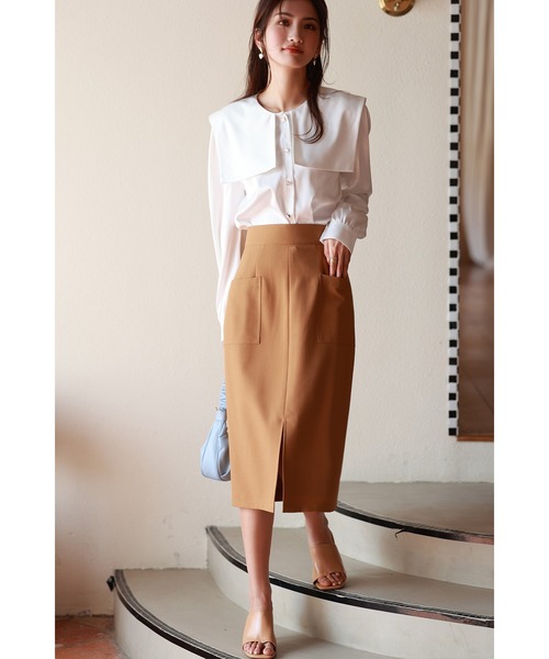 SAISON DE PAPILLON（セゾンドパピヨン）の「センタースリット入りセミタイトスカート（スカート・レディース・ブラック/イエロー/アイボリー/ネイビー/グレー/ミント/カーキ/ラベンダー/ブラウン・M/XL/S/L）」の14枚目の写真