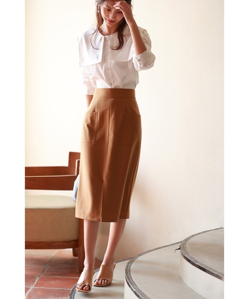 SAISON DE PAPILLON（セゾンドパピヨン）の「センタースリット入りセミタイトスカート（スカート・レディース・ブラック/イエロー/アイボリー/ネイビー/グレー/ミント/カーキ/ラベンダー/ブラウン・M/XL/S/L）」の17枚目の写真