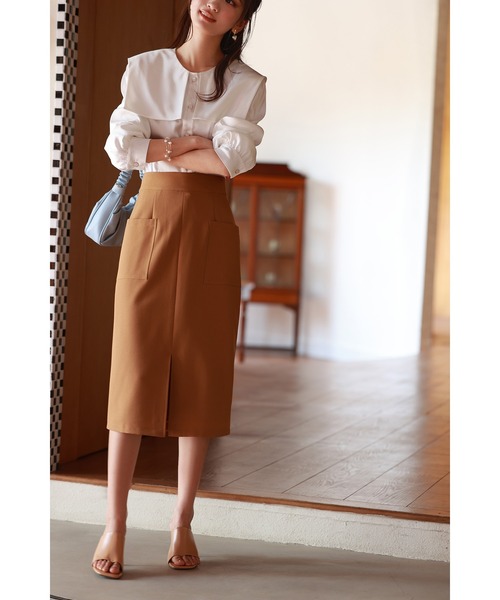 SAISON DE PAPILLON（セゾンドパピヨン）の「センタースリット入りセミタイトスカート（スカート・レディース・ブラック/イエロー/アイボリー/ネイビー/グレー/ミント/カーキ/ラベンダー/ブラウン・M/XL/S/L）」の18枚目の写真