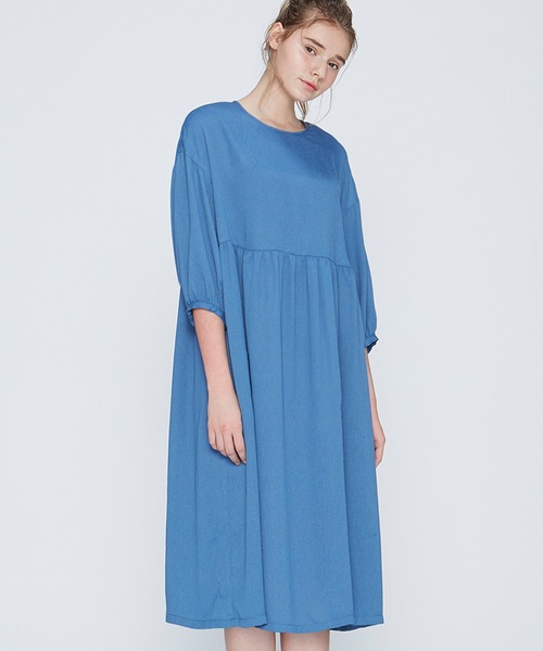 シロップ.(シロップ.)の「リボンをキュッと 後ろスリットワンピース(ワンピース・レディース・ダークブラウン/ブルー・SMALL/MEDIUM/LARGE/X-LARGE/XX-LARGE)」の1枚目の写真