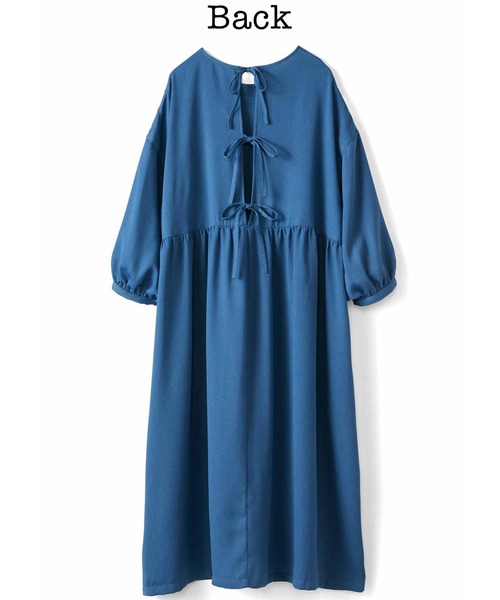 シロップ.(シロップ.)の「リボンをキュッと 後ろスリットワンピース(ワンピース・レディース・ダークブラウン/ブルー・SMALL/MEDIUM/LARGE/X-LARGE/XX-LARGE)」の5枚目の写真