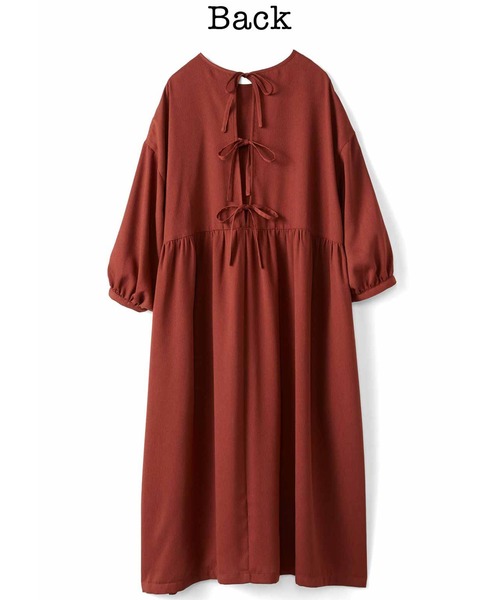 シロップ.(シロップ.)の「リボンをキュッと 後ろスリットワンピース(ワンピース・レディース・ダークブラウン/ブルー・SMALL/MEDIUM/LARGE/X-LARGE/XX-LARGE)」の10枚目の写真