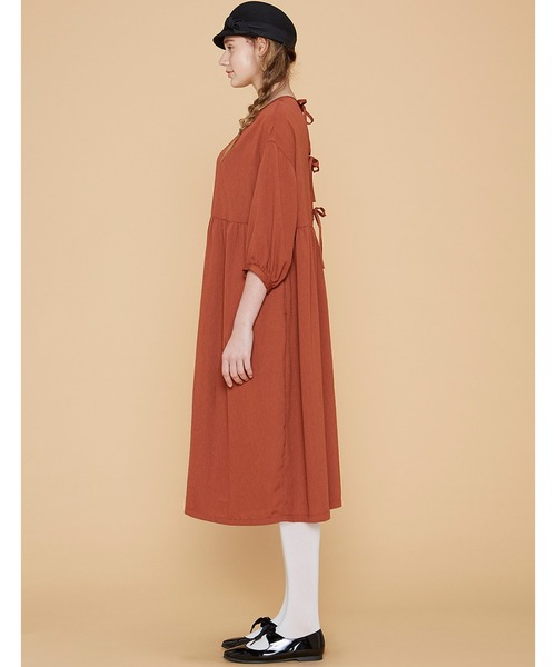 シロップ.(シロップ.)の「リボンをキュッと 後ろスリットワンピース(ワンピース・レディース・ダークブラウン/ブルー・SMALL/MEDIUM/LARGE/X-LARGE/XX-LARGE)」の18枚目の写真
