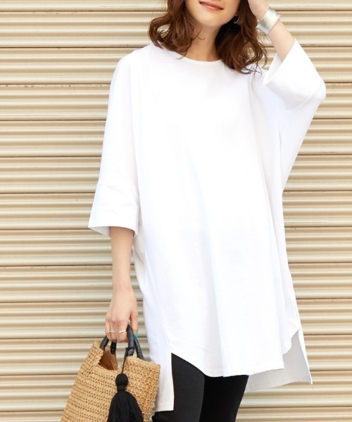 coca(coca)(コカ)の「前後テレコビックTシャツ(Tシャツ/カットソー・レディース・ブラック/ホワイト・ONE SIZE)」の2枚目の写真