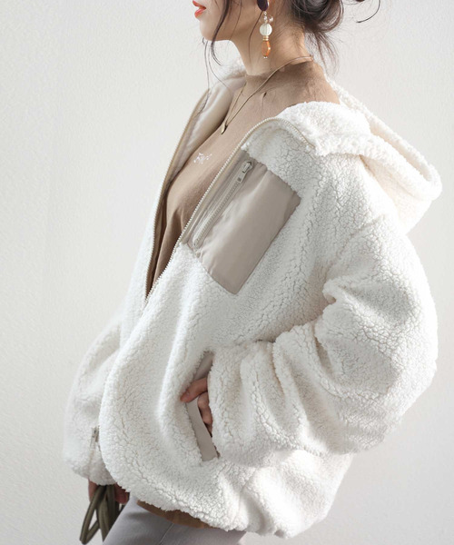 classicalelf(クラシカルエルフ)の「キッズ お揃いコーデにも。フーディージップアップジャケット(ブルゾン・キッズ・モカ/アイボリー/ブラック/ベージュ・140/150/130/160)」の9枚目の写真