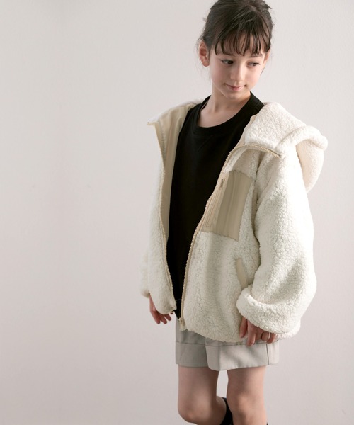 classicalelf(クラシカルエルフ)の「キッズ お揃いコーデにも。フーディージップアップジャケット(ブルゾン・キッズ・モカ/アイボリー/ブラック/ベージュ・140/150/130/160)」の14枚目の写真