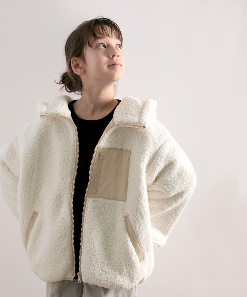 classicalelf(クラシカルエルフ)の「キッズ お揃いコーデにも。フーディージップアップジャケット(ブルゾン・キッズ・モカ/アイボリー/ブラック/ベージュ・140/150/130/160)」の16枚目の写真