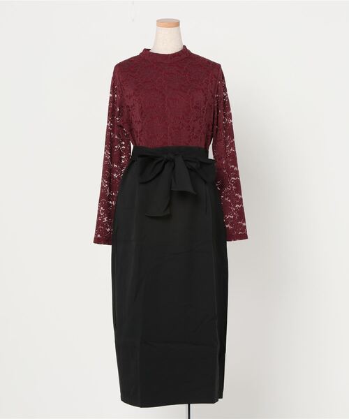 Lace Ladies(レースレディース)の「レース長袖ウエストリボン スリット入りワンピースドレス(ドレス・レディース・ブラック/ワインレッド/ピンク/ネイビー・S/M/L/XL/XXL)」の22枚目の写真