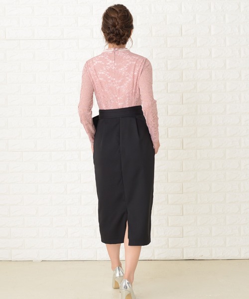 Lace Ladies(レースレディース)の「レース長袖ウエストリボン スリット入りワンピースドレス(ドレス・レディース・ブラック/ワインレッド/ピンク/ネイビー・S/M/L/XL/XXL)」の7枚目の写真