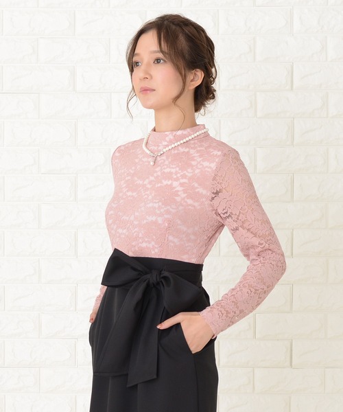 Lace Ladies(レースレディース)の「レース長袖ウエストリボン スリット入りワンピースドレス(ドレス・レディース・ブラック/ワインレッド/ピンク/ネイビー・S/M/L/XL/XXL)」の10枚目の写真