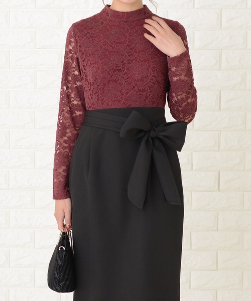 Lace Ladies(レースレディース)の「レース長袖ウエストリボン スリット入りワンピースドレス(ドレス・レディース・ブラック/ワインレッド/ピンク/ネイビー・S/M/L/XL/XXL)」の21枚目の写真