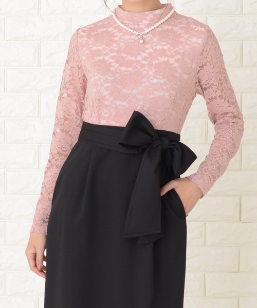 Lace Ladies(レースレディース)の「レース長袖ウエストリボン スリット入りワンピースドレス(ドレス・レディース・ブラック/ワインレッド/ピンク/ネイビー・S/M/L/XL/XXL)」の12枚目の写真