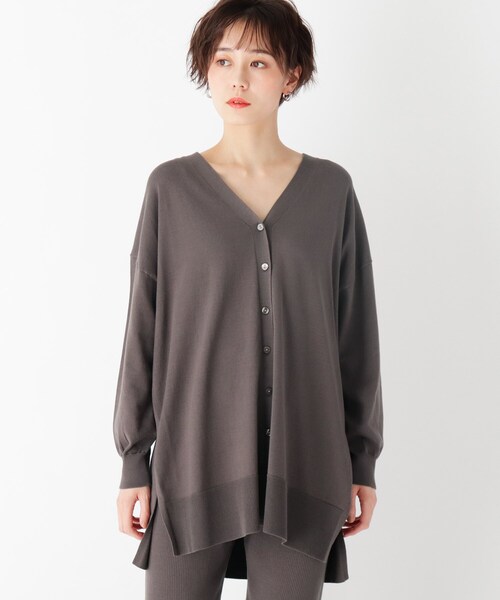 OPAQUE.CLIP（オペークドットクリップ）の「◆Lux organic cotton 天竺編みVネックロングカーディガン（カーディガン/ボレロ・レディース・ガンメタ/オフホワイト/オリーブ・40/38）」の9枚目の写真