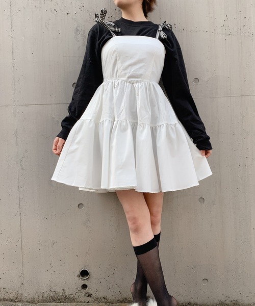 PAIN（ペイン）の「リボンショルダーフレアチュニック（ワンピース・レディース・ホワイト系その他/ブラック系その他/ホワイト×ブラック/ブラック×ホワイト・FREE）」の14枚目の写真