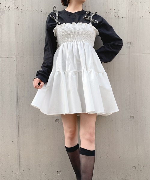 PAIN（ペイン）の「リボンショルダーフレアチュニック（ワンピース・レディース・ホワイト系その他/ブラック系その他/ホワイト×ブラック/ブラック×ホワイト・FREE）」の11枚目の写真