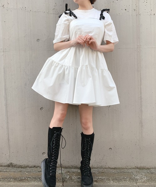 PAIN（ペイン）の「リボンショルダーフレアチュニック（ワンピース・レディース・ホワイト系その他/ブラック系その他/ホワイト×ブラック/ブラック×ホワイト・FREE）」の16枚目の写真