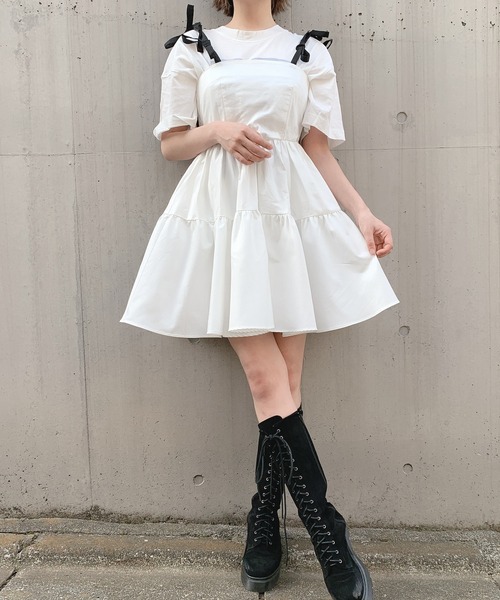 PAIN（ペイン）の「リボンショルダーフレアチュニック（ワンピース・レディース・ホワイト系その他/ブラック系その他/ホワイト×ブラック/ブラック×ホワイト・FREE）」の5枚目の写真