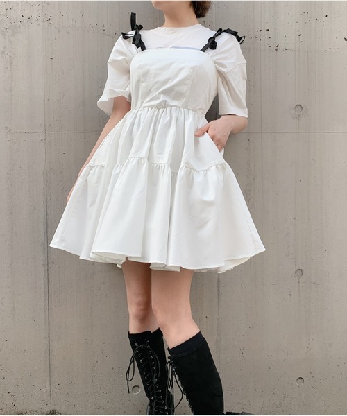 PAIN（ペイン）の「リボンショルダーフレアチュニック（ワンピース・レディース・ホワイト系その他/ブラック系その他/ホワイト×ブラック/ブラック×ホワイト・FREE）」の19枚目の写真