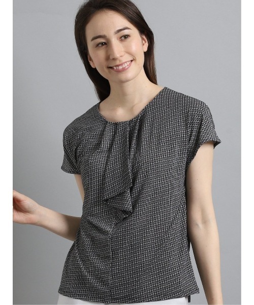 m.f.editorial（エムエフエディトリアル）の「エムエフエディトリアルレディース/m.f.editorial：Women　ストレッチシフォン タック5分袖プルオーバーTシャツ（Tシャツ/カットソー・レディース・ホワイト/ブラック・MEDIUM/LARGE）」の2枚目の写真