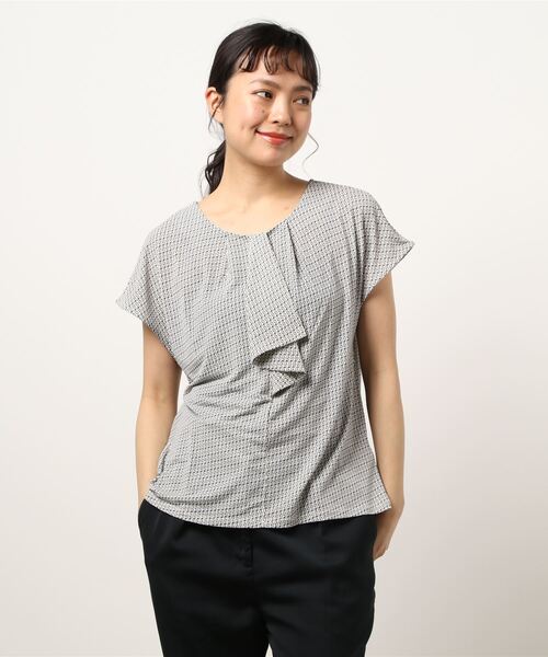 m.f.editorial（エムエフエディトリアル）の「エムエフエディトリアルレディース/m.f.editorial：Women　ストレッチシフォン タック5分袖プルオーバーTシャツ（Tシャツ/カットソー・レディース・ホワイト/ブラック・MEDIUM/LARGE）」の13枚目の写真